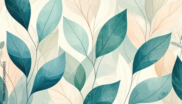 Fototapeta Elegant Leaf Pattern with Soft Pastels and Subtle Textures in Background