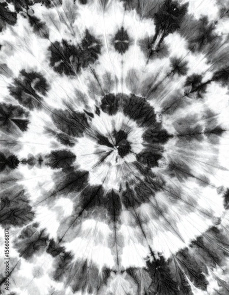 Fototapeta Black and White Tie Dye Pattern with Spiraled Design and Texture