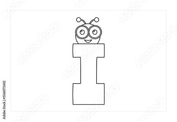 Fototapeta I – The letter I with a cute insect illustration to help kids learn the alphabet through coloring and visual association.