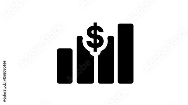 Fototapeta Flat black icon of a bar chart with dollar sign, financial growth symbol, transparent background