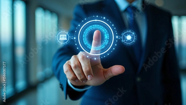 Obraz Strategic Innovation – Business Finger Touching Circular Holographic Interface
