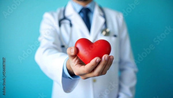 Obraz Heart Health Awareness Concept with Stethoscope on Blue Background
