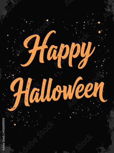 Fototapeta black Happy on top, elegant script font Halloween below, retro 80s and 90s style 