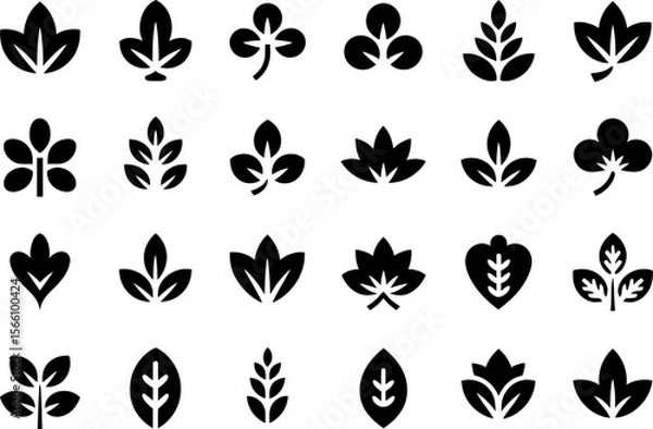 Fototapeta Nature leaf and heart icon set, botanical silhouette, green foliage element, vector design pack
