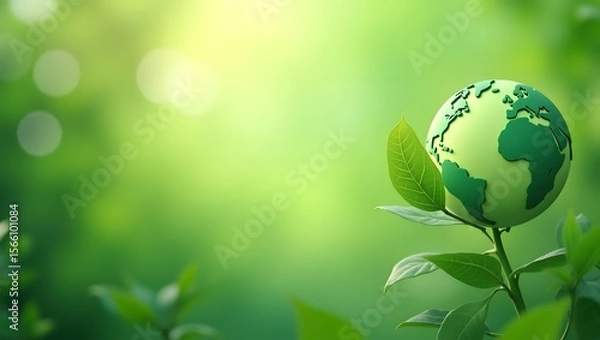 Fototapeta Eco-Friendly Green Globe Resting on Leaves Symbolizing Earth Care and Sustainability