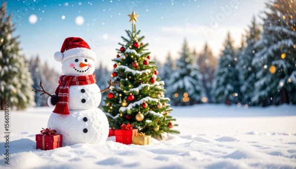 Obraz クリスマス　雪　生成AI　背景