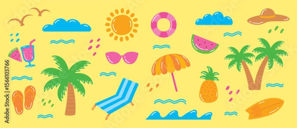 Obraz cute fun graphic element vector set in summer beach theme