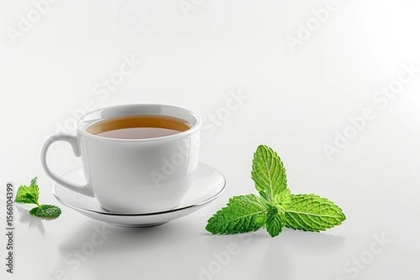 Fototapeta Vibrant Image of Cup with Hot Aromatic Mint Tea Isolate on White