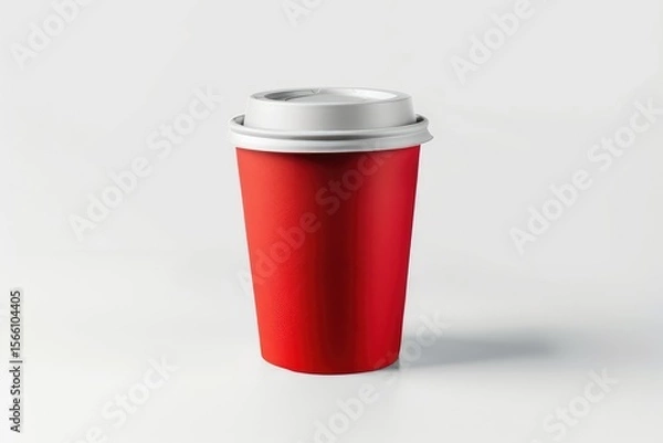 Fototapeta High Resolution of Disposable Red Paper Cup with Lid Isolated on White Background