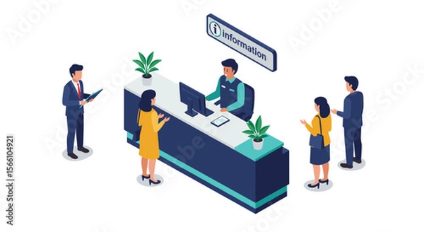 Fototapeta Information desk concept vector illustration design for office guide in isometric style