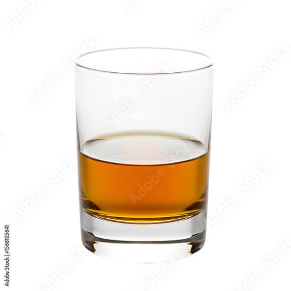 Fototapeta Image of a glass filled with whisky set against a white backdrop

