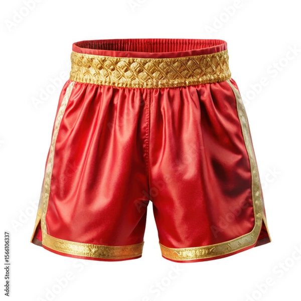 Fototapeta Red and Gold Boxing Shorts Emblazoned on transparent