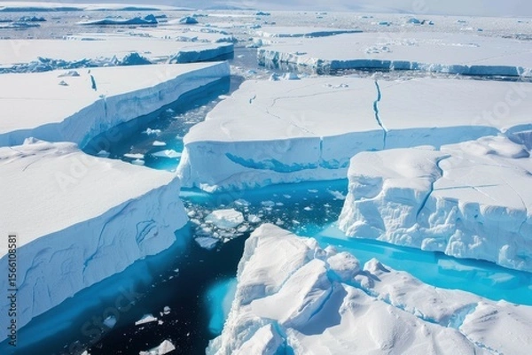 Obraz Exploring sparkling turquoise waters surrounded by majestic glaciers in a remote Arctic landscape during summer
