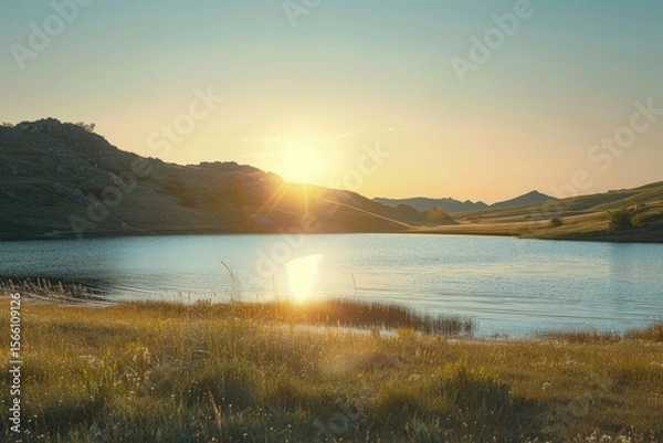 Fototapeta High Definition Image of Scenic View of Lake Against Clear Sky During Sunset