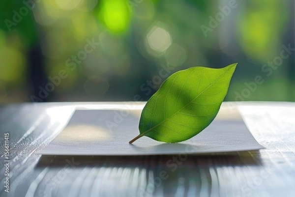 Fototapeta High Resolution Picture of Small Leaf on Paper Illustrating Nature or Science Concept