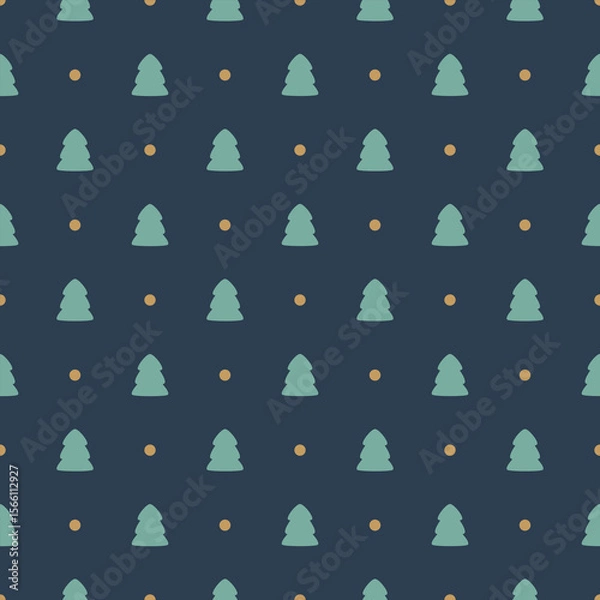 Fototapeta Beautiful Christmas trees vector seamless pattern. Colorful xmas card. Happy New Year design for background, greeting card, wrapping paper, fabric, textile, wallpaper, stationery.