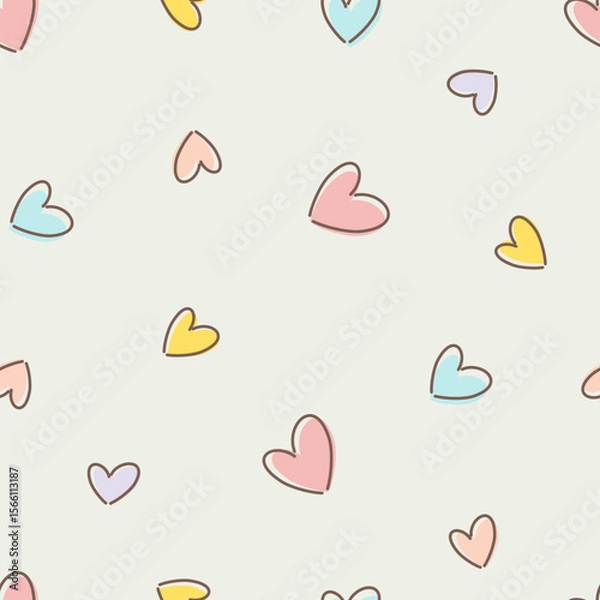 Fototapeta Heart shape vector hand-drawn cute seamless pattern. Love vector. Valentine's Day theme for wallpaper, clothing, wrapping, fabric, stationery, and phone cases.