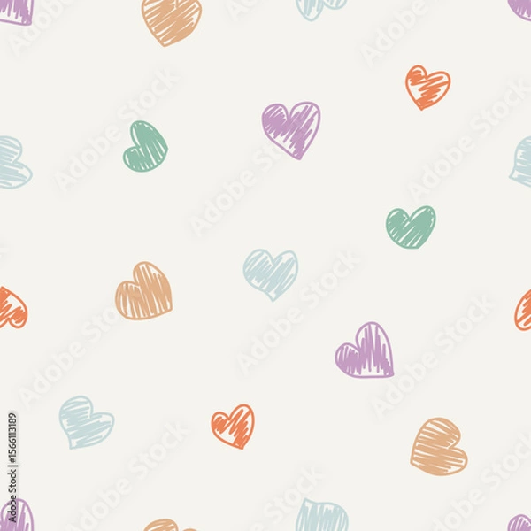 Fototapeta Heart shape vector hand-drawn cute seamless pattern. Love vector. Valentine's Day theme for wallpaper, clothing, wrapping, fabric, stationery, and phone cases.