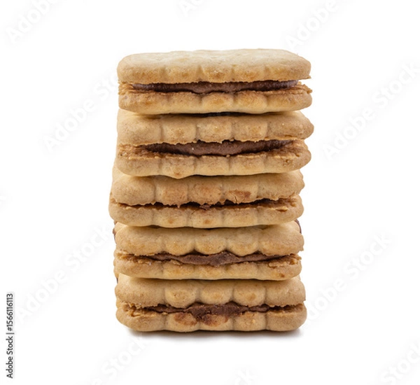 Fototapeta Stack of Cream-Filled Sandwich Cookies - Sweet Dessert Biscuits Isolated on White Background