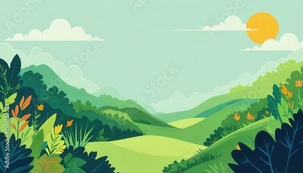 Obraz Vibrant landscape background design for computer screens featuring hills and blooming flora