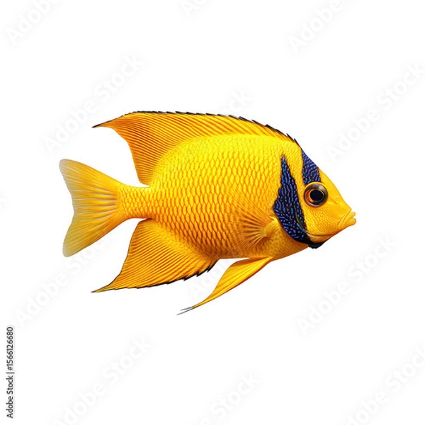 Fototapeta Vibrant yellow angelfish with striking blue markings swimming gracefully isolated on transparent background