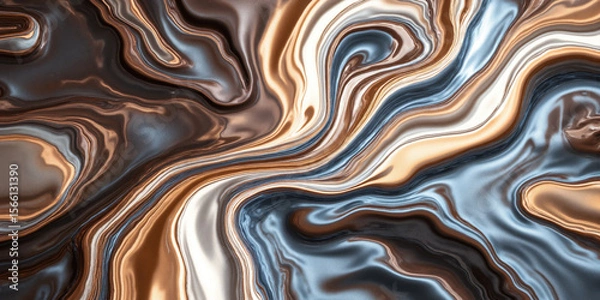 Fototapeta Mocha Mousse with Icy Blue and Platinum Fluid Waves with Metallic Finish Mocha mousse blended with icy blue and platinum