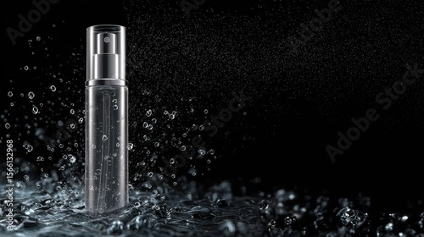 Fototapeta Hydrating product with water spray gives it refreshing and modern aesthetic. water droplets convey cool, revitalizing sensation