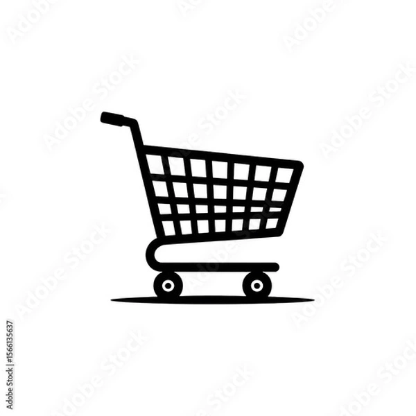 Fototapeta A black silhouette of a shopping cart is depicted with a barcode integrated into its design symbolizing commerce and retail transactions