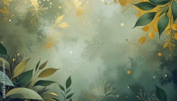 Obraz Elegant nature-inspired desktop background with green and gold elements used for computer monitors
