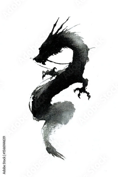 Fototapeta 筆文字素材の手書きの墨で描いた龍のイラスト