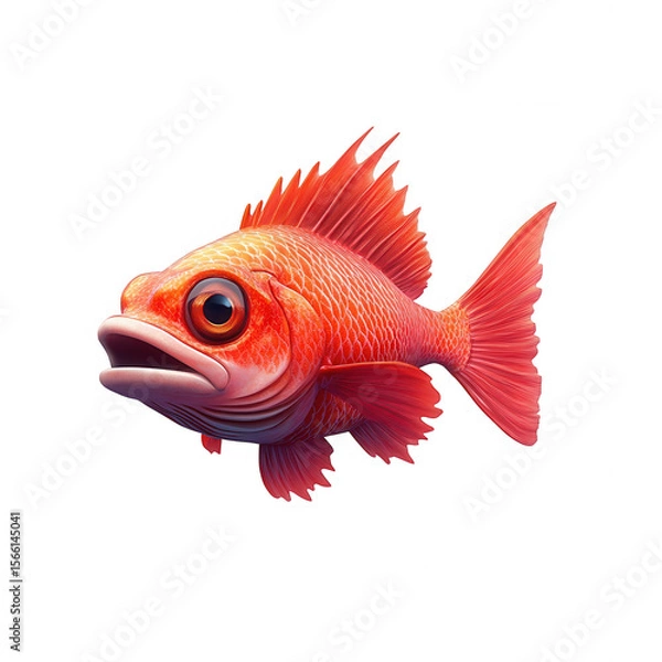 Fototapeta A vibrant red fish with large eyes and detailed scales swims gracefully isolated on transparent background