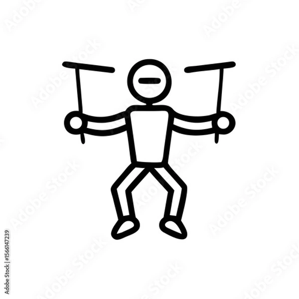 Fototapeta Puppet Icon Line Art – Minimal Controlled Marionette Stick Figure Illustration