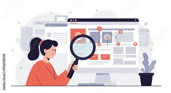 Fototapeta Analysis and data search concept vector illustration for web design