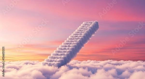 Obraz Staircase made of clouds ascending into a vibrant pink and purple sky