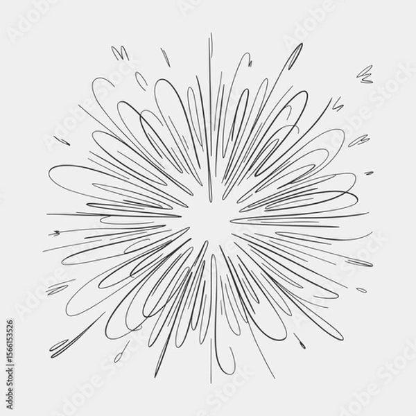 Obraz A black and white drawing of a fireworks explosion with a lot of stars.