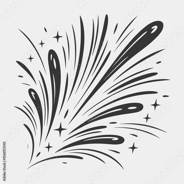 Obraz A black and white drawing of a fireworks explosion with a lot of stars.