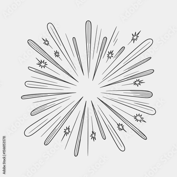 Obraz A black and white drawing of a fireworks explosion with a lot of stars.