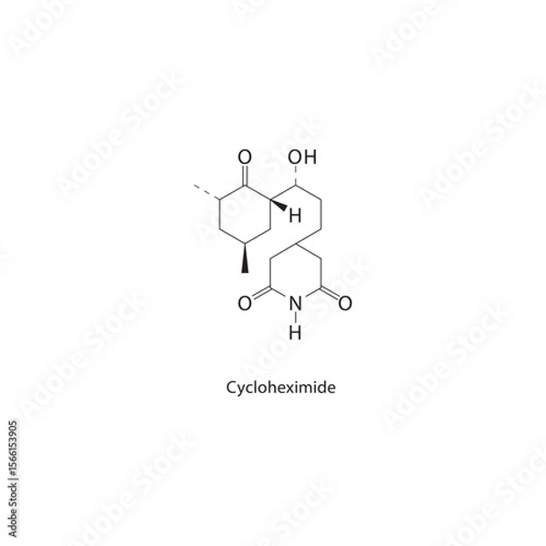 Fototapeta Cycloheximide skeletal structure. antibiotic compound schematic illustration. Simple diagram, chemical formula.