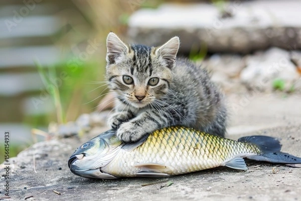 Obraz Purr-fect Adventures: A Cute Little Cat Yawning, Swimming, and Catching Fish – A Whimsical Tale of Feline Charm
Meet the most endearing little cat, captured in three delightful moments: mid-yawn with 