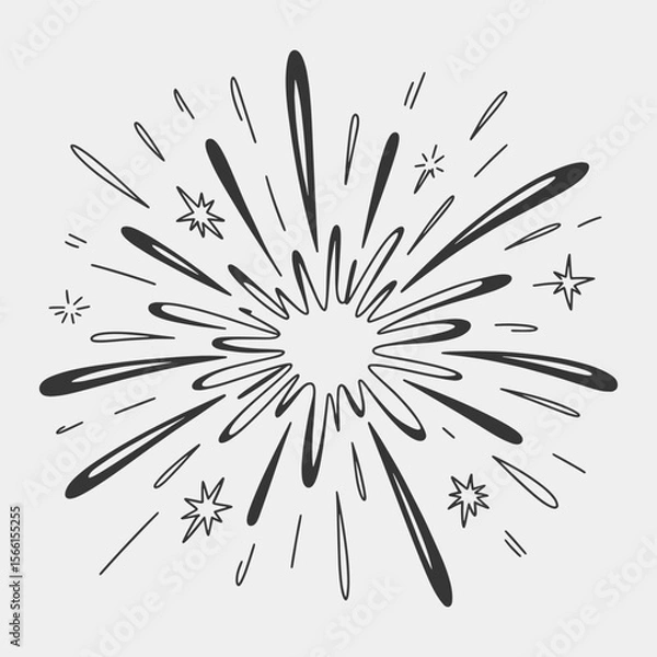 Obraz A black and white drawing of a fireworks explosion with a lot of stars.