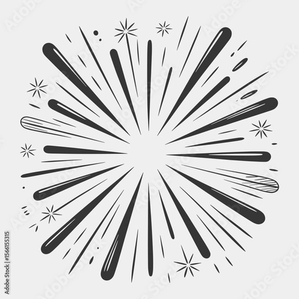Obraz A black and white drawing of a fireworks explosion with a lot of stars.