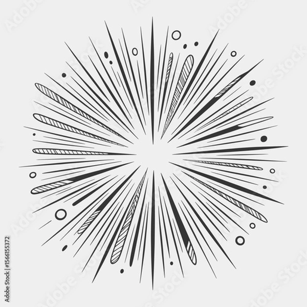 Obraz A black and white drawing of a fireworks explosion with a lot of stars.