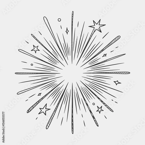 Obraz A black and white drawing of a fireworks explosion with a lot of stars.