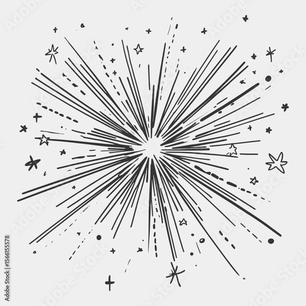 Obraz A black and white drawing of a fireworks explosion with a lot of stars.