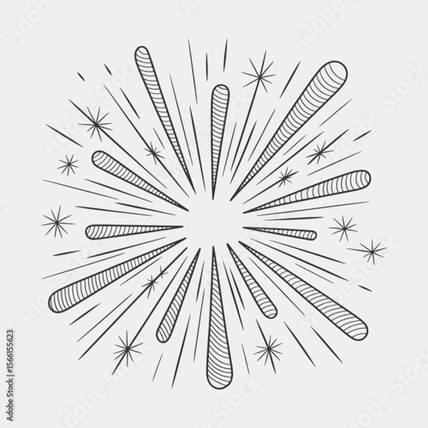 Obraz A black and white drawing of a fireworks explosion with a lot of stars.
