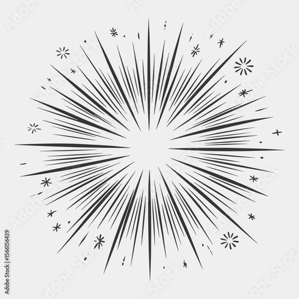 Obraz A black and white drawing of a fireworks explosion with a lot of stars.