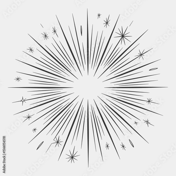 Obraz A black and white drawing of a fireworks explosion with a lot of stars.