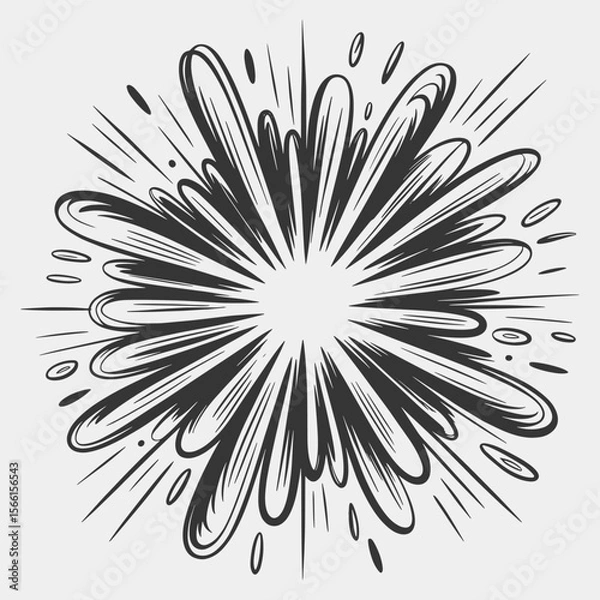 Obraz A black and white drawing of a fireworks explosion with a lot of stars.