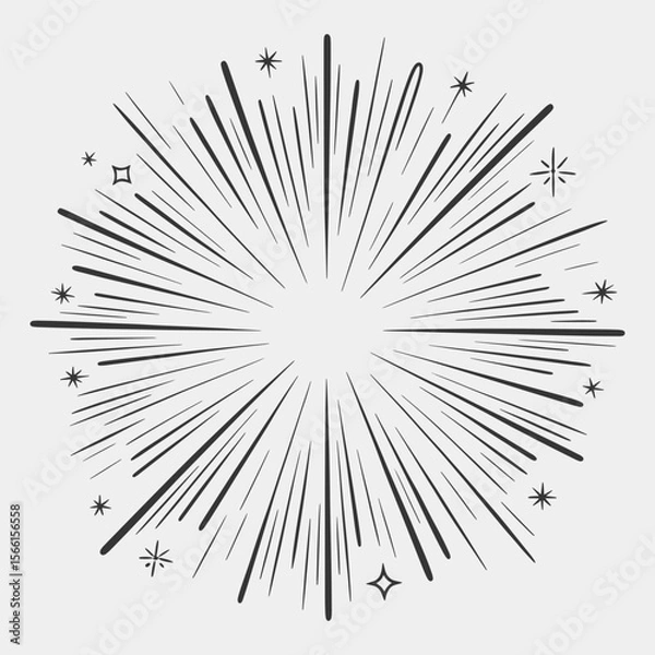 Obraz A black and white drawing of a fireworks explosion with a lot of stars.
