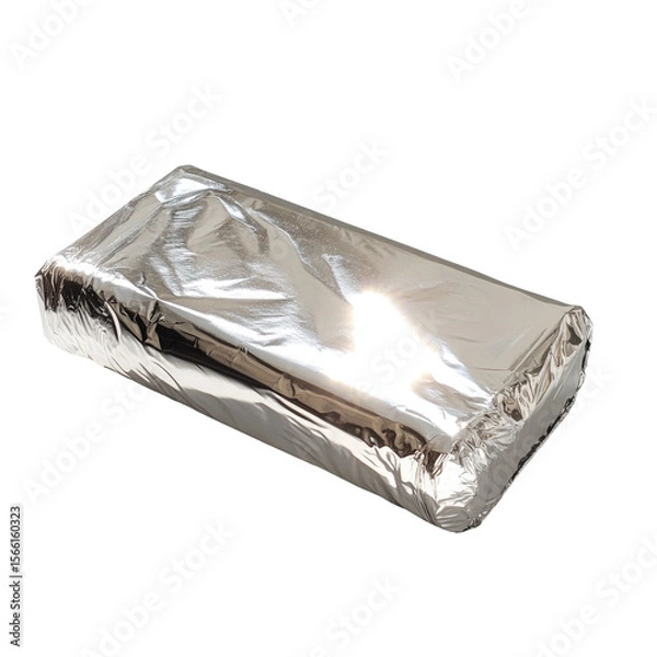 Obraz Shiny aluminum foil wrapped package isolated on black background food container box
